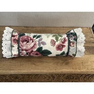 Vintage Fieldcrest Cannon Floral Bolster Pillow Ruffle Shabby Chic Cottage Core